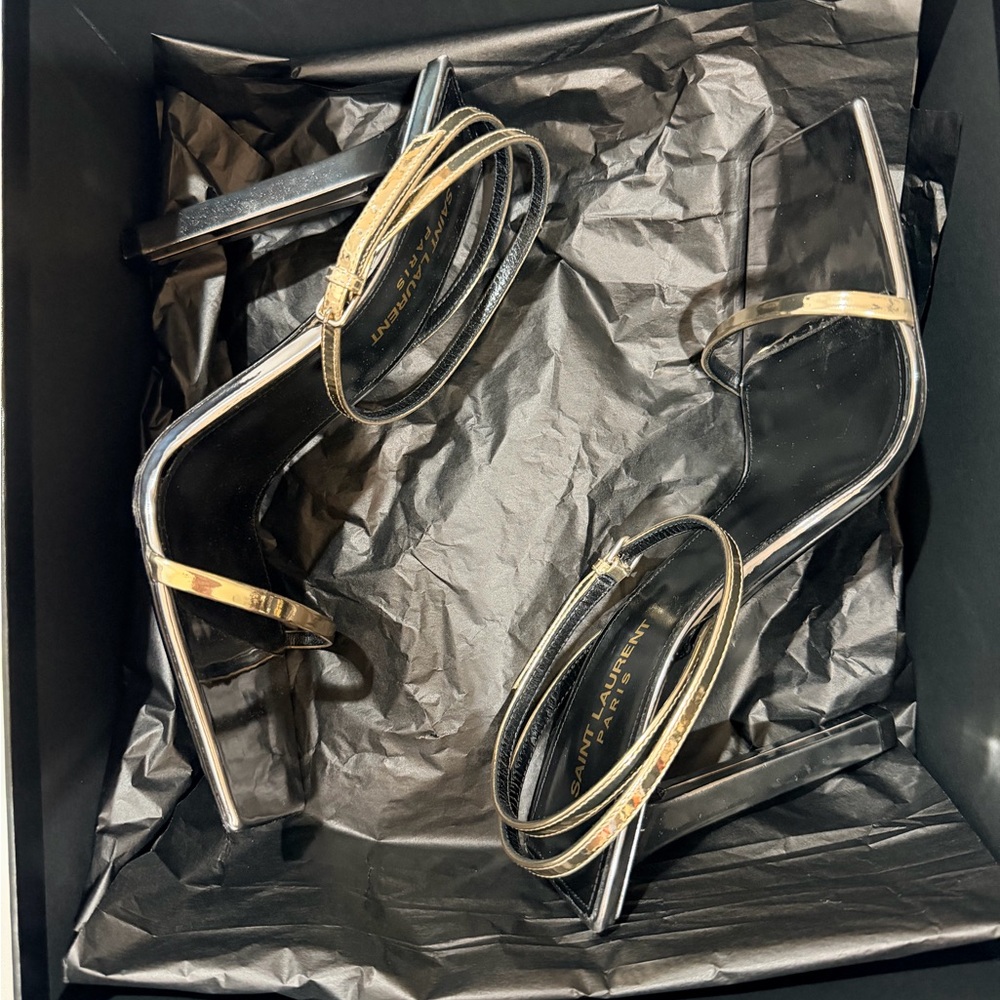 Saint Laurent Black and Gold Heels
